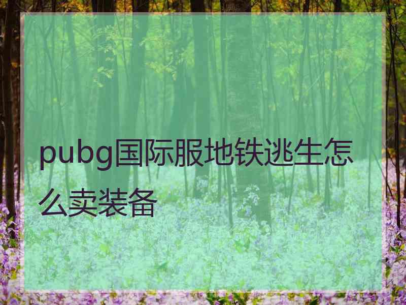 pubg国际服地铁逃生怎么卖装备