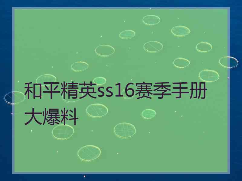 和平精英ss16赛季手册大爆料