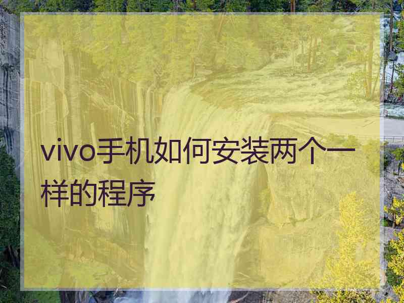 vivo手机如何安装两个一样的程序