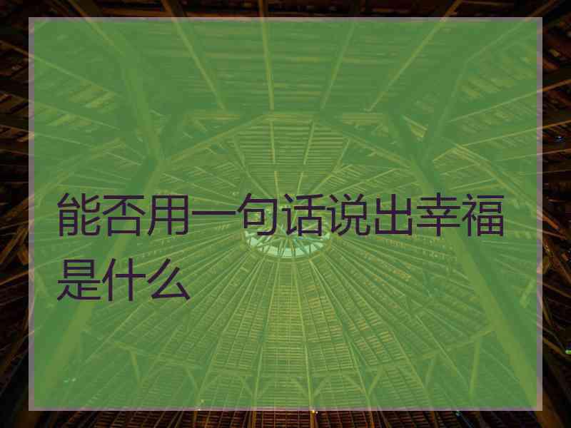 能否用一句话说出幸福是什么