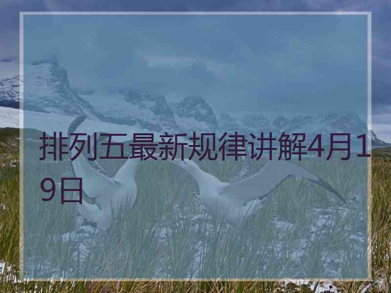 排列五最新规律讲解4月19日